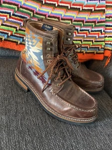 Clarks Pendleton Men's Leather Wool Panel Boots, Size 11 M Aztec Pattern - Picture 1 of 16