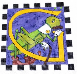 Mary Engelbreit Needlepoint Hand Painted Canvas "G for a  Stylized Grasshopper" - Picture 1 of 2