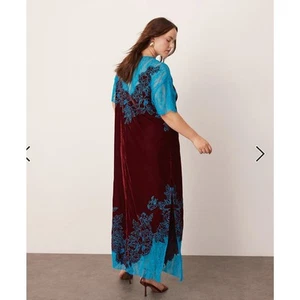 Asos Curve Velvet Lace Applique Embroidered Column Maxi Dress Burgundy Size 22 - Picture 1 of 12