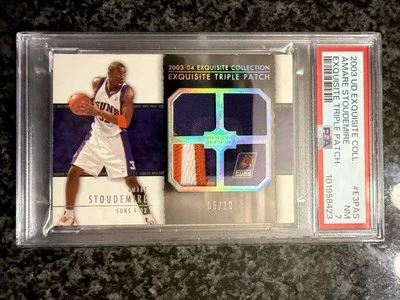 AMARE STOUDEMIRE 2003-04 UPPER DECK EXQUISITE COLLECTION TRIPLE PATCH #/10 PSA 7 - Image 1 of 2