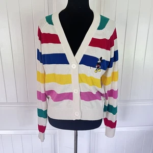 Womens Disney 100 Colorful Striped Sweater Knit Cardigan Mickey Mouse Size Small - Picture 1 of 5