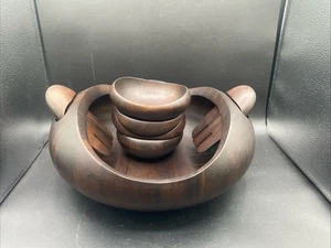 Juego de ensaladas Nambe Pebble 7 piezas tazón para servir tazones individuales y lanzadores de ensaladas madera - Imagen 1 de 7