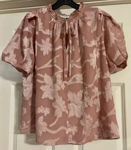 88 $ aktuell Air Anthropologie Jacquard Rüschen Krawatte Ausschnitt Größe M Plissee Puffärmel - Bild 1 von 13