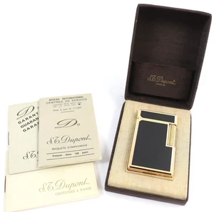 S.T. Dupont 都彰 Ligne1 lang schwarz Lack gold Gasfeuerzeug mit Box Zündung geschmeckt - Bild 1 von 10