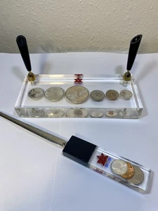 1967 Canada Centennial 6 Coin Set Silver Lucite Desk Pen Holder & Letter Opener - Bild 1 von 16