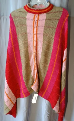 ECHO Poncho Women's Vintage Pink And Red Asymmetrical Shawl Wrap Multicolor OS - Image 1 of 4