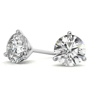 4.00 Ct F VS2 Round Cut Lab Grown Diamond Stud Earrings 14k Martini 3 Prong Set - Picture 1 of 2