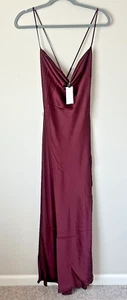 ASTR the Label Gaia Satin Slip Maxi Dress Gr. M Burgundy Deep Wine Rare Tie New - Bild 1 von 16
