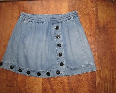 Falda Plenty By Tracy Reese Azul Denim Botón Talla 31 100% Algodón Sobre la Rodilla Foto 1 de 4