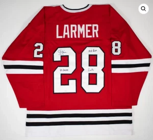 Steve Larmer Autographed 3X Inscribed Chicago Blackhawks Custom Jersey JSA Auto - Picture 1 of 3