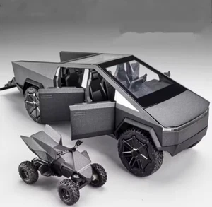 Tesla Cybertruck & Cyber Bike Car Toy Models WORKING LIGHTS & SOUNDS 1:32 - Dark - Picture 1 of 5