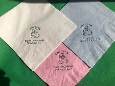 50 x Personalised Christening Buffet Napkins Serviettes 2PLY 33CM  - Image 1 of 4