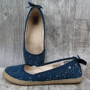 UGG Blue Tassy Eyelet Flats Espadrille Shoes Women's size 3 Bow - Picture 1 of 9