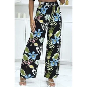 Bunte Damen Palazzo-Hose mit Blumenmuster Schwarz #H2457 - Bild 1 von 9