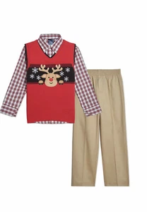 NWT CHRISTMAS 3 pc dress suit Reindeer sweater Izod 5 or 6 oxford $64 brothers - Picture 1 of 8