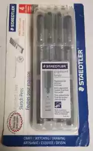 Staedtler Mars Pigment Liner Sketch Pens 4 Pack 308 WP4BK (Peg G-9) - Picture 1 of 2