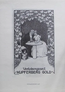 Verlobungssect Kupferberg Gold Eichrodt Plakat 1908 - Kunstblatt 70er Jahre - Picture 1 of 2