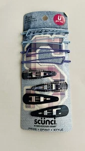 New Scunci 8 Pieces Bobby Pins & Snap Clips Purple Light Blue Navy Blue Check - Picture 1 of 12