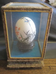 Vintage japanisches handbemaltes BLUEBIRD-Ei mit Stoff bedeckt GLASSEITE ShadowBox 5 Zoll - Bild 1 von 3