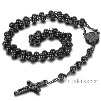Stainless Steel Jesus Christ Crucifix Cross Rosary Bead Chain Pendant Necklace - Image 1 of 4
