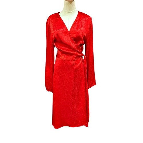 Abito avvolgente raso rosso Nine West XL San Valentino festa manica palloncino LEGGI