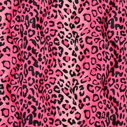 Pink/black Upholstery Faux fur Leopard Velboa fabric 58" short pile wide fabric  - Image 1 of 1