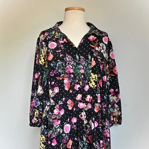 Torrid Boho Cottage Tiered Floral Pleated Chiffon V Neck Black Maxi Dress Size 1 - Picture 1 of 24