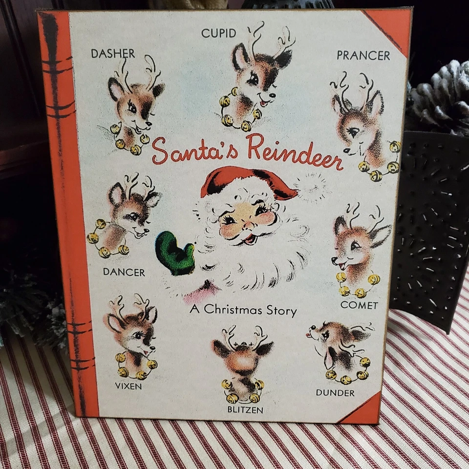 HTF RETRO MODERN VINTAGE BOOK LIKE STYLE CHRISTMAS SANTAS REINDEER NAMES SIGN - Image 1 of 4