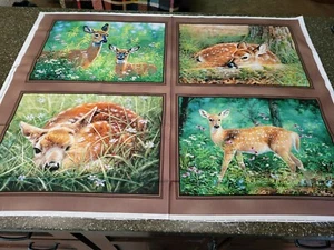 Endeering Panel 35x42 P&B Textile Deer Doe Fawn Flowers Woods Teal Green Blocks - Picture 1 of 5
