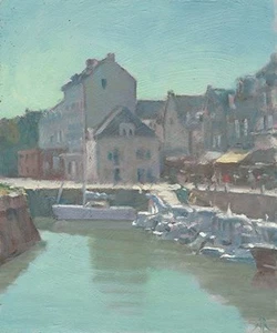 ORIGINAL MICHAEL RICHARDSON OIL Harbour Le Croisic Brittany France boat PAINTING - Picture 1 of 1