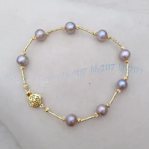 6-10mm Genuine Natural South Sea Purple Freshwater Pearl Bracelet 8-8.5inch - Picture 1 of 10