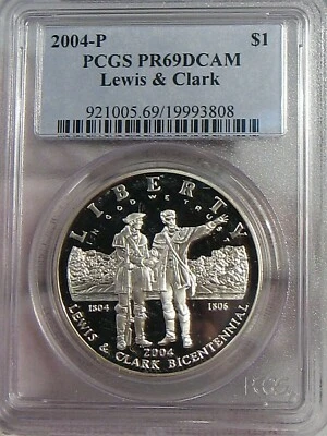 Deep Cameo Proof 2004-P Lewis & Clark Silver US Commem Dollar PCGS PR69 DCAM - Image 1 of 4