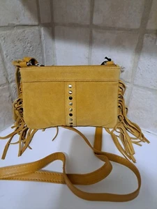 Burkley Western Crossbody Bag Boho Side Fringes & Studs Mustard Purse NWT - Picture 1 of 6
