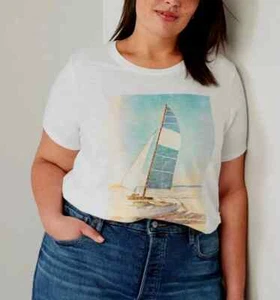 ANTIGUA CAMISETA DE PUNTO PARA MUJER NAVY VELERO VELA S/S ALGODÓN S M XL - Imagen 1 de 1