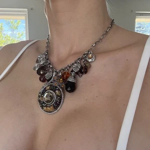 Vintage Boho Statement Necklace 47 cm 94 g, Multi-Charm Pendant, Lobster Clasp - Picture 1 of 4