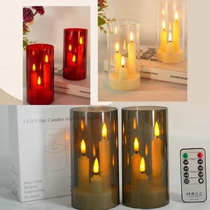 2x Flickering 3LED Pillar Candle Lights Battery Operated w/ Timer Remote Control - Picture 1 of 17
