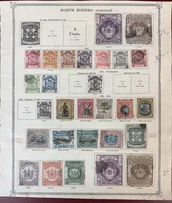 Borneo Norte, 1883-1909, Colección Restante de 87 Estampillas, Como Nuevas y Usadas en Páginas Foto 1 de 4