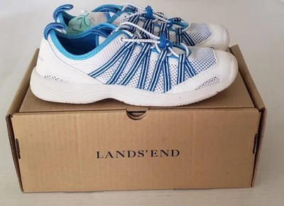 NUEVO Lands End Mujer 6 Med Blanco Azul Malla Sin Cordones Zapatos Atléticos para Agua con Caja Foto 1 de 4