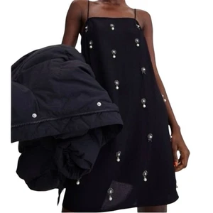 H&M Applikation Urlaub Party Schlupf Kleid Perlen Strass verziert schwarz Gr. S - Bild 1 von 9