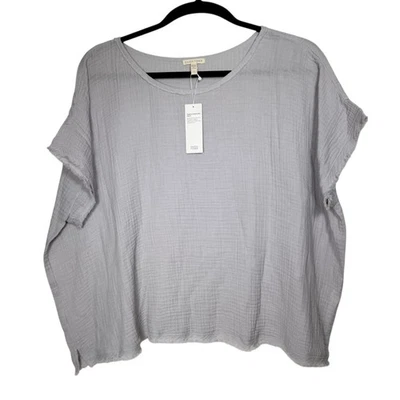 NWT Eileen Fisher Womens Nimbus Gray Lofty Gauze Ballet Neck Boxy Top Size 3X - image 1 of 4