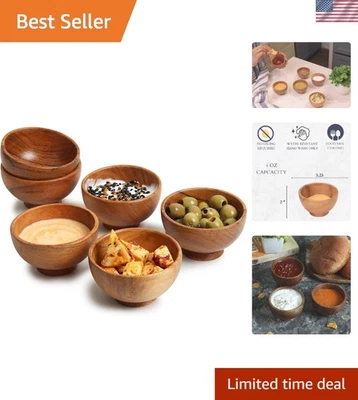 Wood Small Bowls Set of 6 Dipping Sauce Salsa Snack Snack Bowls Kitchen - Image 1 of 4