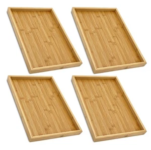 (4-Pack) Natural Bamboo Rectangle Serving & Vanity Tray - for Kitchen, Bathro... - Picture 1 of 7