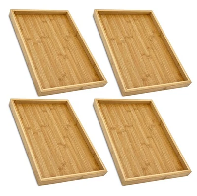 (4-Pack) Natural Bamboo Rectangle Serving & Vanity Tray - for Kitchen, Bathro... - Image 1 of 4