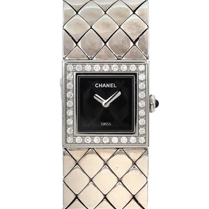 CHANEL Matelasse H0489 Bezel Diamond Quartz Black Dial Ladies Watch 90295701 - Picture 1 of 7