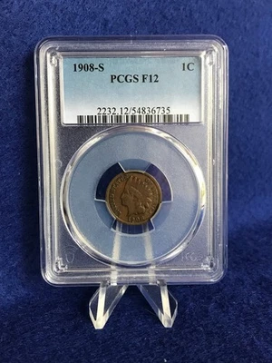 1908-S Indian Head Cent 1c Penny *PCGS F12 Fine* Nice Solid Certified Coin - Image 1 of 4
