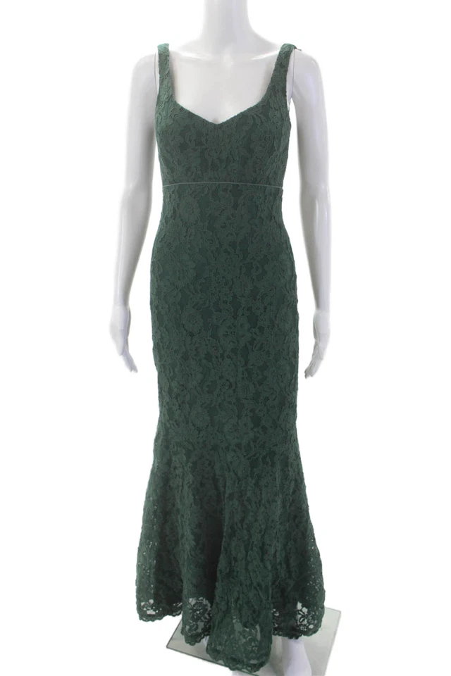 Nicole Miller Womens Floral Lace V-Neck Sleeveless Maxi Dress Green Size 2 - Image 1 of 4