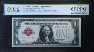 PCGS Gem UNC 65 PPQ 1928 $1 United States Note- Legal Tender, Very Nice * - Picture 1 of 2