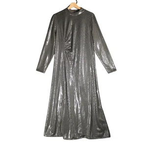 Marks & Spencer Sequin Ruched Midi Dress Size UK 18 Silver Party Disco Christmas - Picture 1 of 15