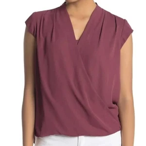 Halogen Draped Surplice Cami Insert Pullover Blouse XL Burgundy NWT FAUX WRAP - Picture 1 of 7