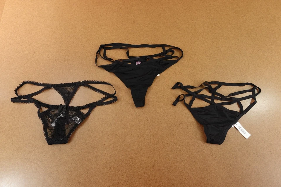 Adore Me Womens Size Medium Black Strappy Thong Panty 3 Pack NWT - Image 1 of 4